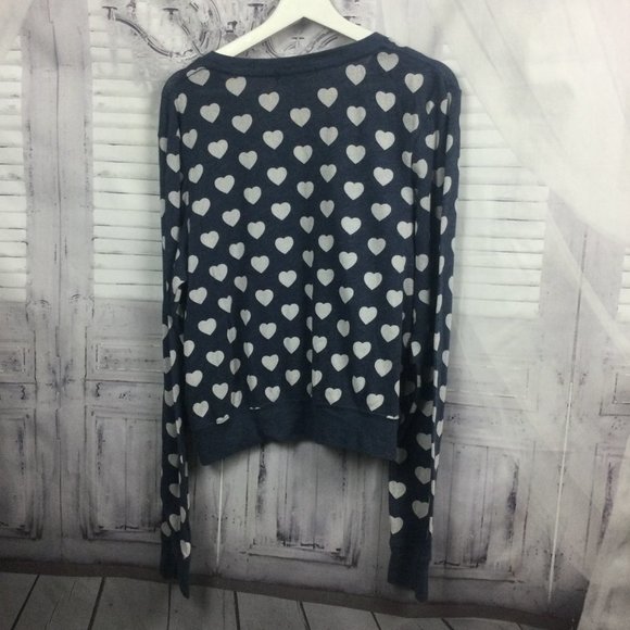 Wildfox Navy V-neck Sweater Hearts Polka Dots M - Picture 3 of 8
